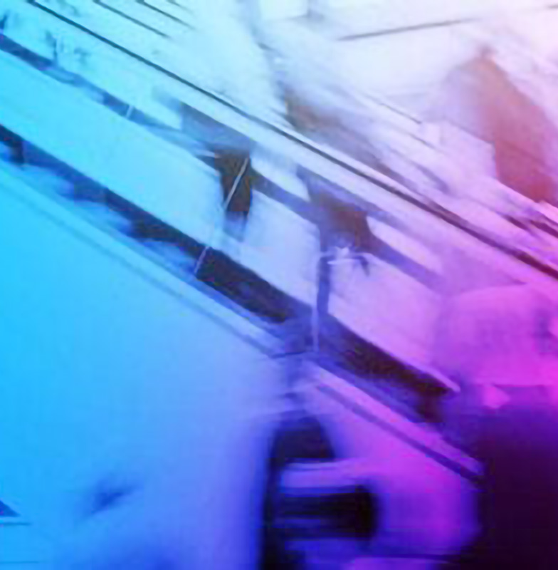 Motion-blur image of children walking up a school staircase