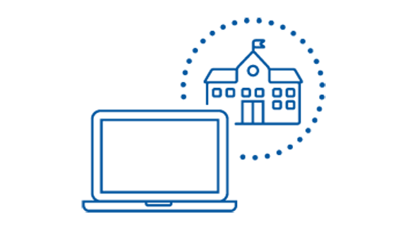 Icon image of a laptop with a castle